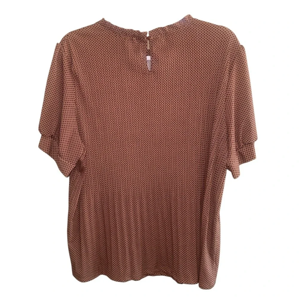 NWT Adrianna Papell Polka Dot Print Ruffle Neck Puffed Sleeve Pleated Top XL $69